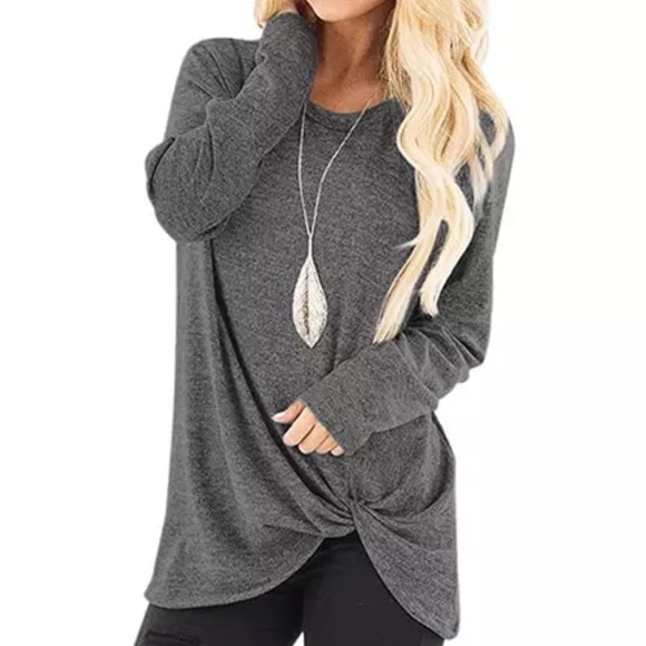Tops - Gray Long Sleeve Twist Bottom Top